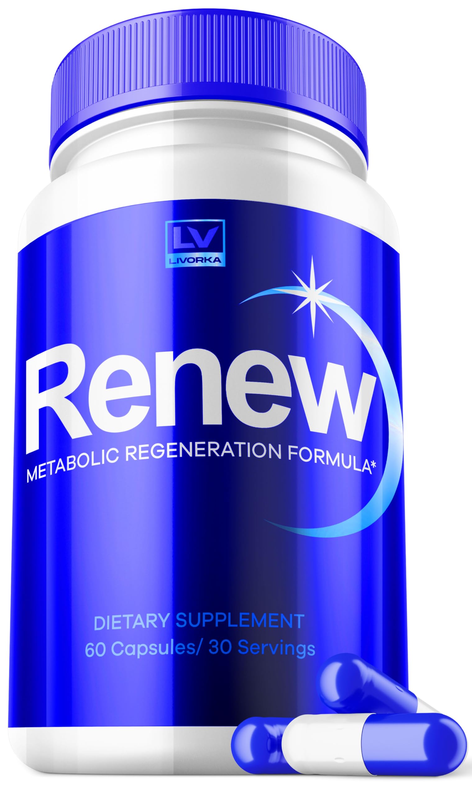 LIVORKA Renew Capsules bottle for daily use with a 60-count supply.