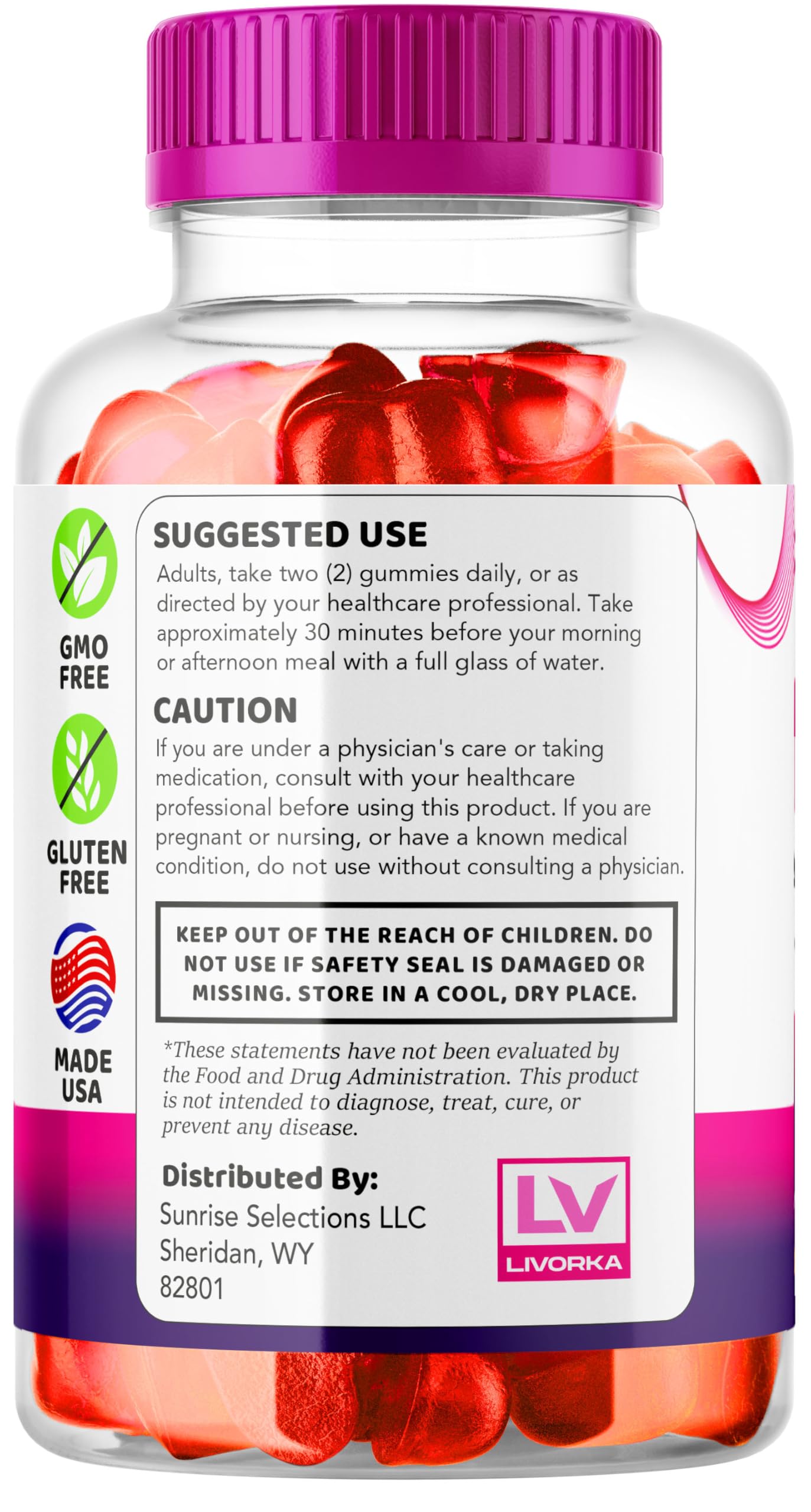 LIVORKA Ripped Results Gummies on plate with water suggests simple daily use.