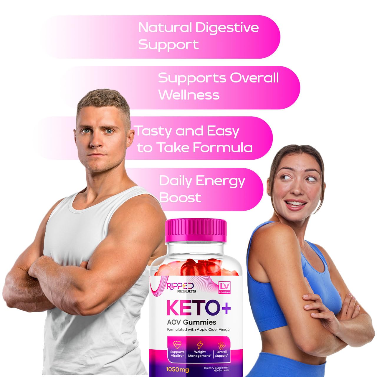 LIVORKA Ripped Results Keto ACV Gummies pack highlights blended benefits for daily routines.