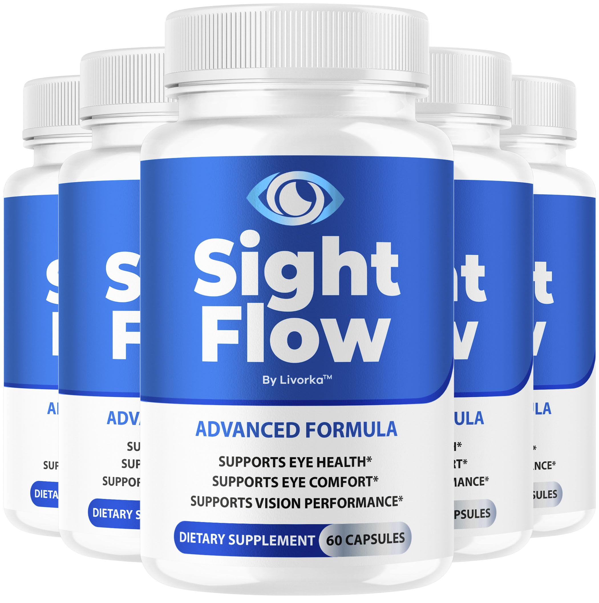 LIVORKA Sight Flow Eye Capsules bottle promotes daily eye wellness with natural ingredients.