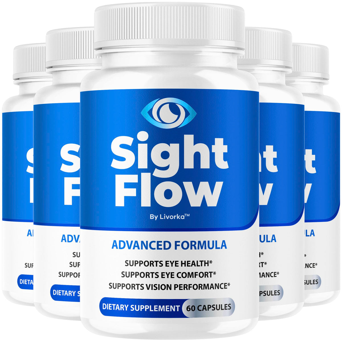 LIVORKA Sight Flow Eye Capsules bottle promotes daily eye wellness with natural ingredients.