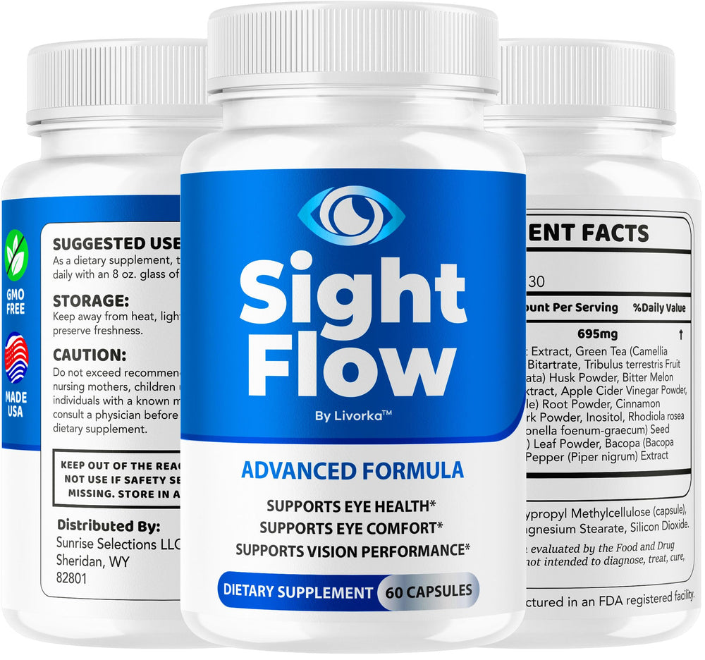 LIVORKA Sight Flow Eye Capsules on a desk for daily routine.