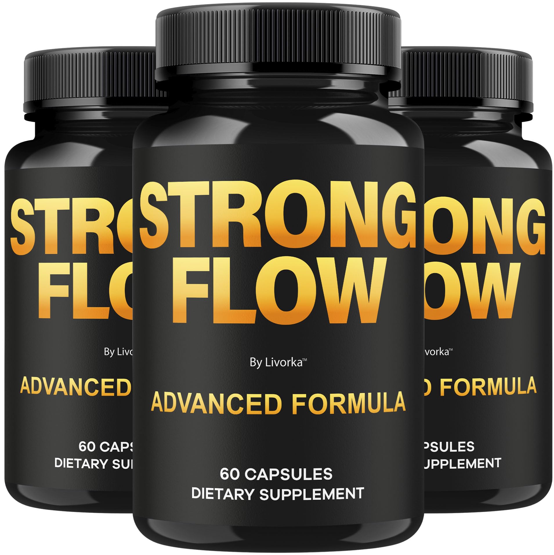 LIVORKA Strong Flow bottle-front showcasing the 3-pack for daily wellness.