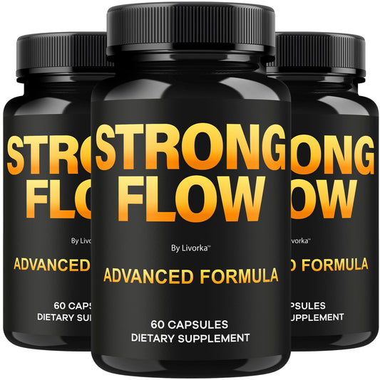 LIVORKA Strong Flow bottle-front showcasing the 3-pack for daily wellness.