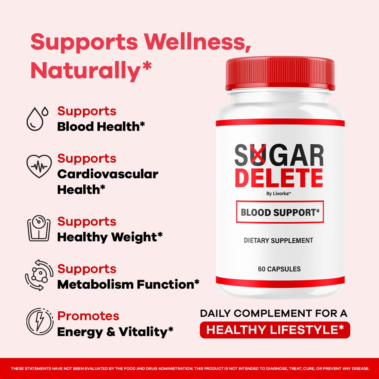 LIVORKA Sugar Delete Capsules bottle label highlights natural ingredients