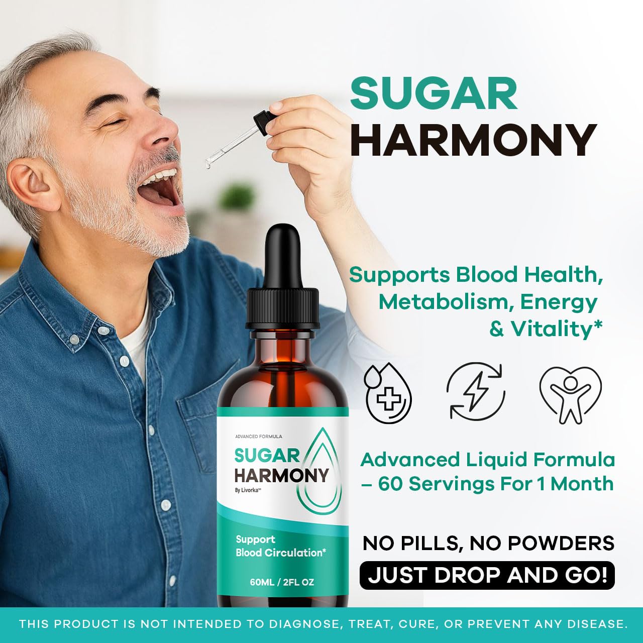 LIVORKA Sugar Harmony Drops packaging label detail highlights natural ingredients.