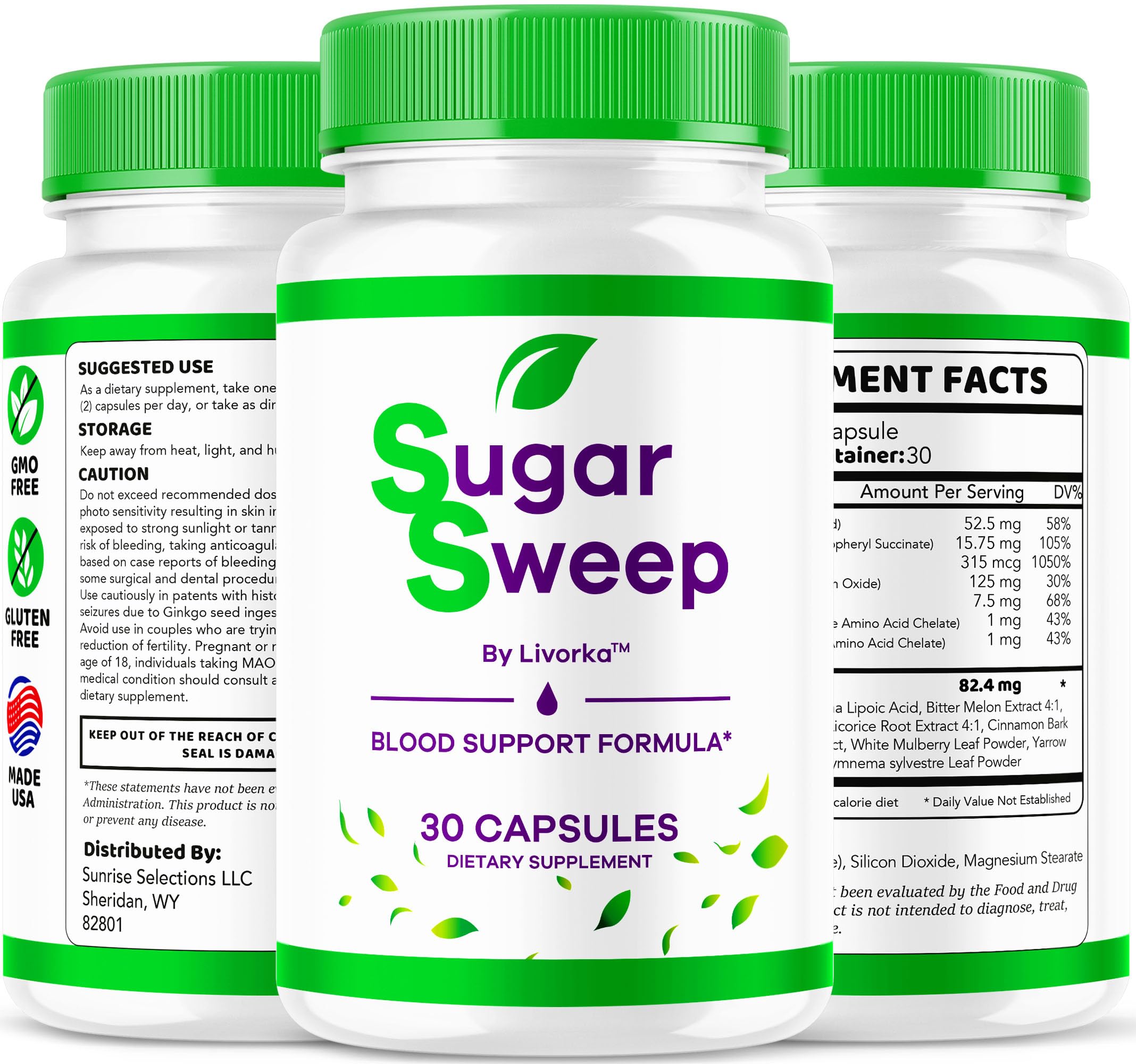 Stacked LIVORKA SugarSweep bottles in a 3-pack for ongoing use