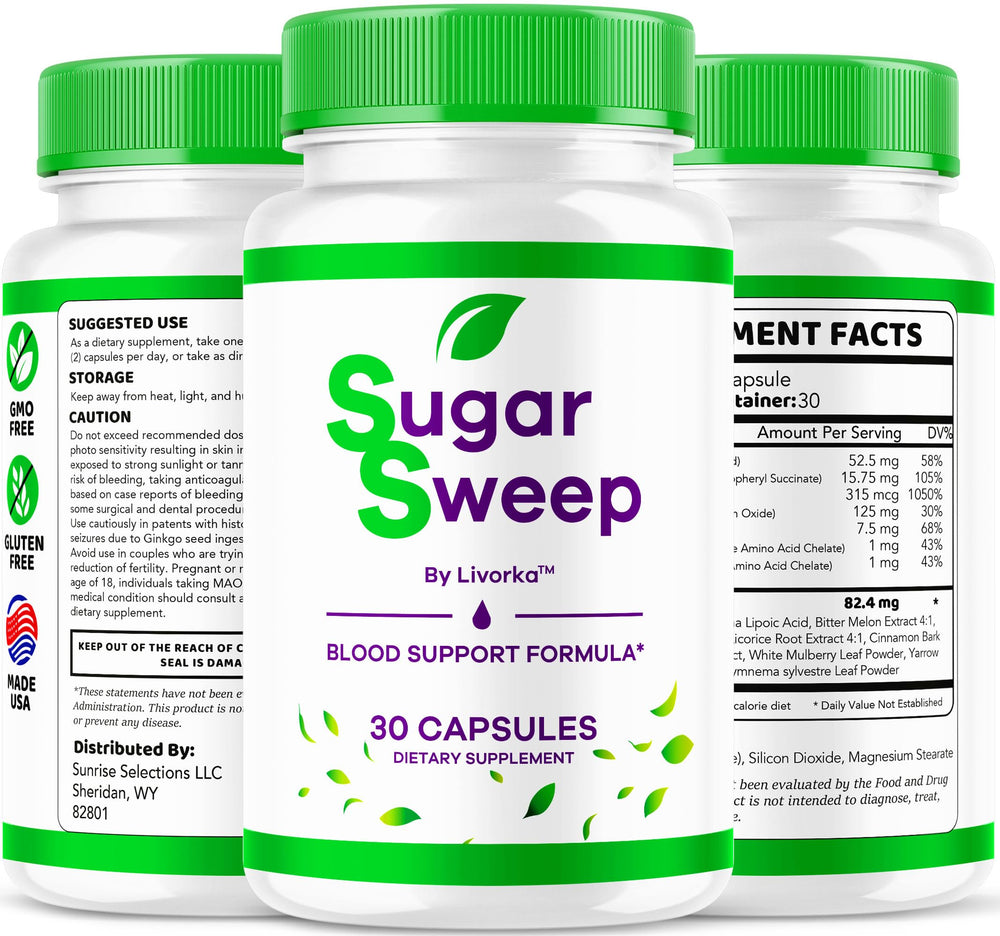 Stacked LIVORKA SugarSweep bottles in a 3-pack for ongoing use