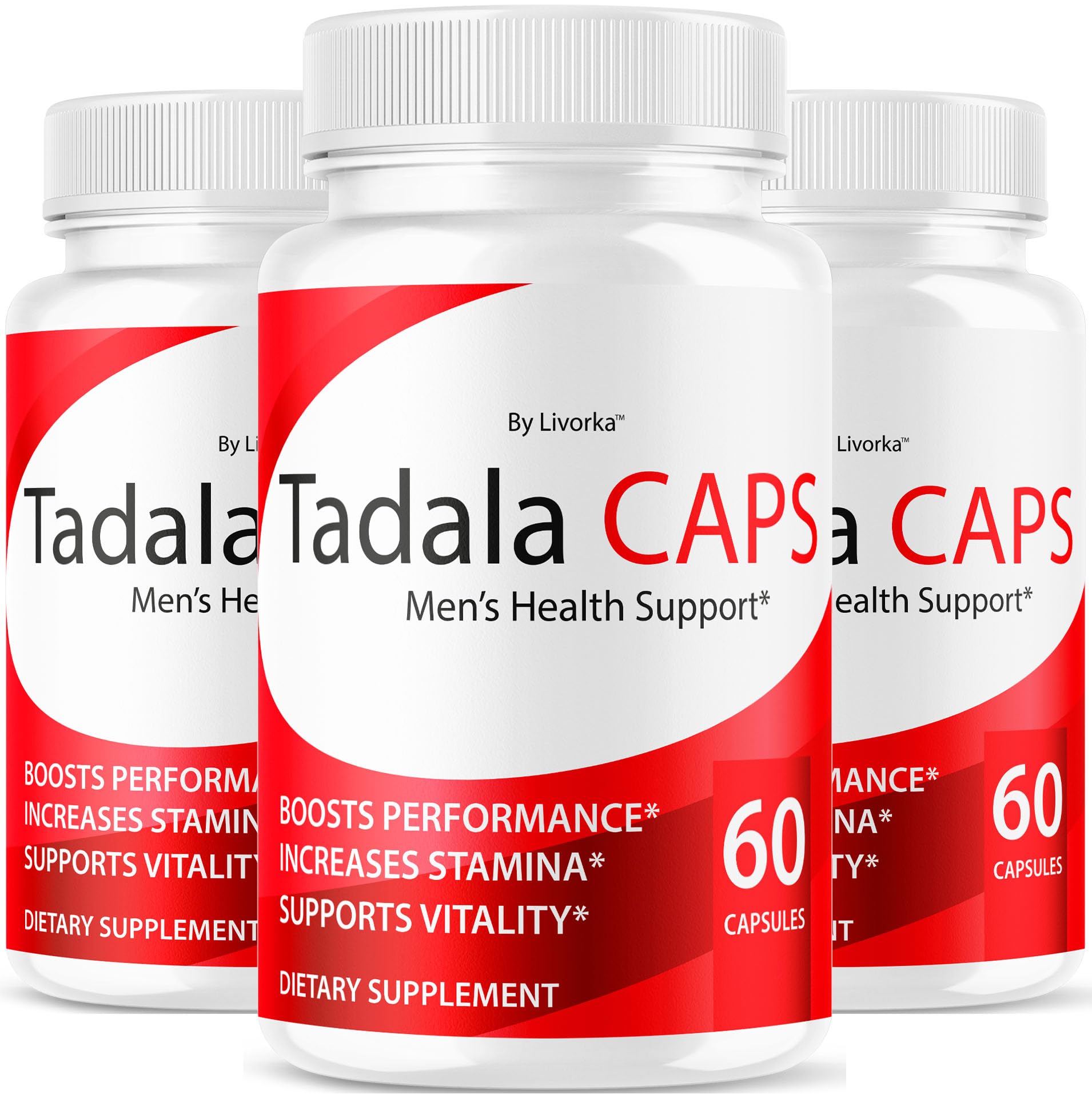 LIVORKA TadalaCaps Health Support bottle shows all natural daily nutrition.