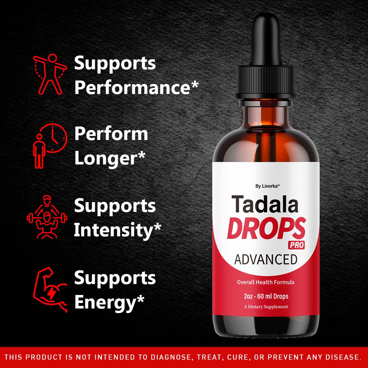 Livorka Tadala Drops Pro bottle side view highlighting the compact 30ml bottle.