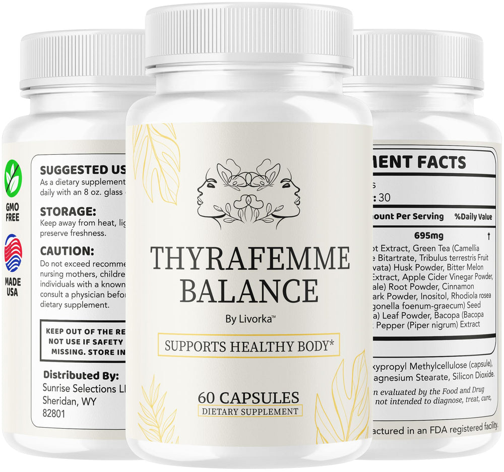 LIVORKA ThyraFemme Balance bottle in sleek lifestyle packaging for convenient daily use.