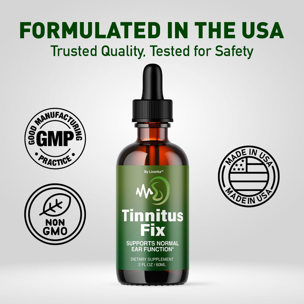 LIVORKA TinnitusFix Drops bottle-stack demonstrates value of a two-month supply.