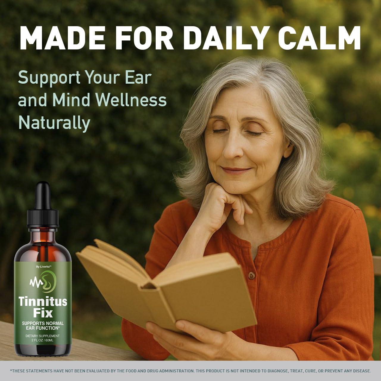 LIVORKA TinnitusFix Drops liquid-closeup emphasizes smooth, ready-to-use formula.