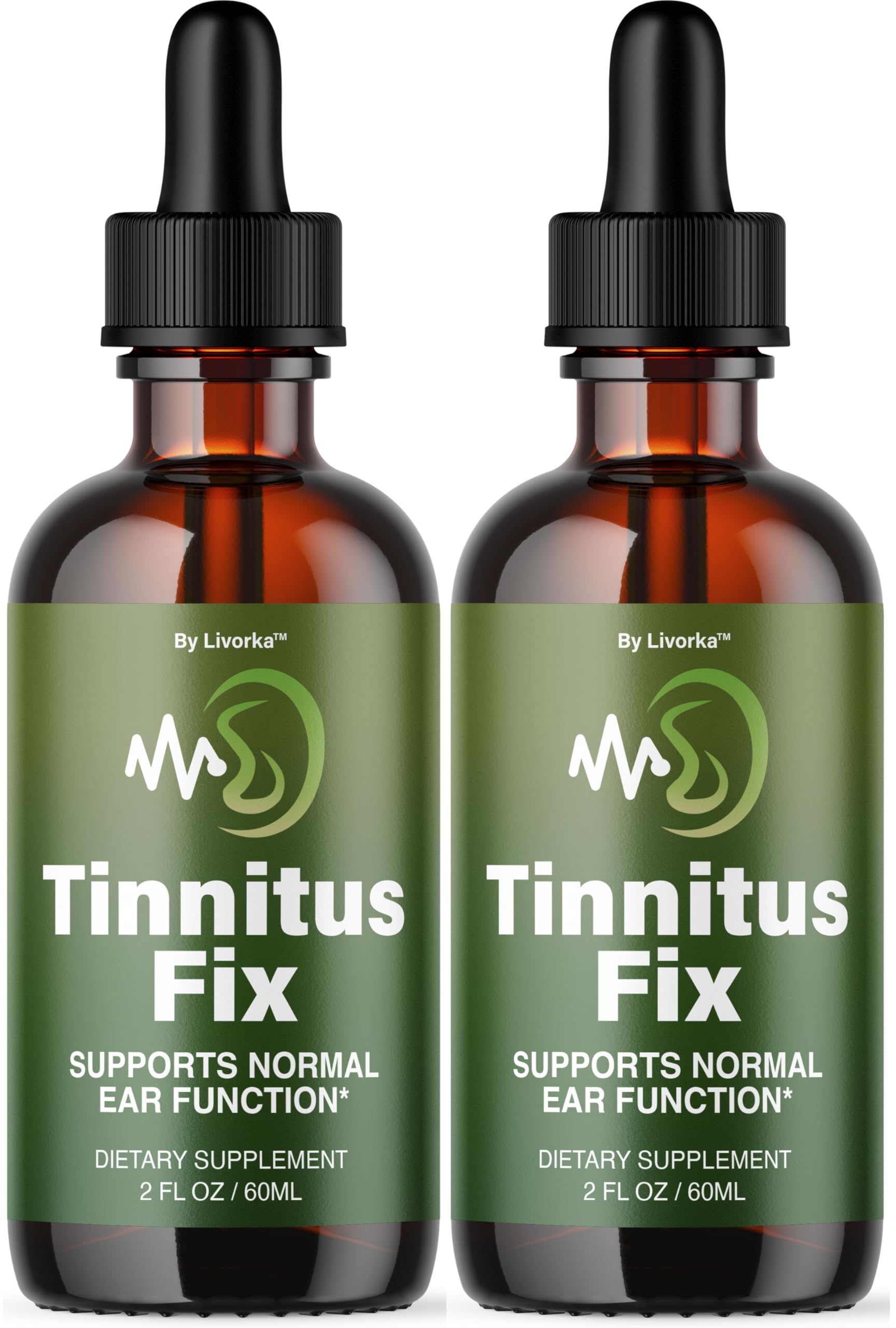 LIVORKA TinnitusFix Drops two-bottles-pack for a convenient two-month supply.
