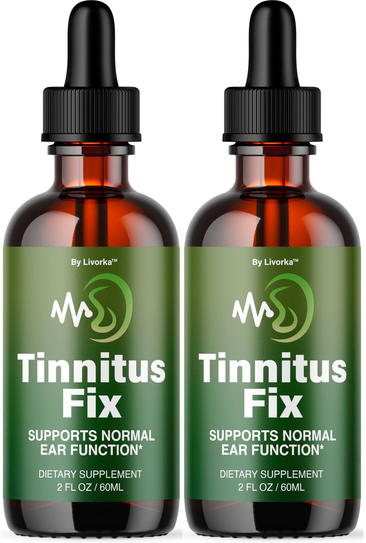 LIVORKA TinnitusFix Drops two-bottles-pack for a convenient two-month supply.