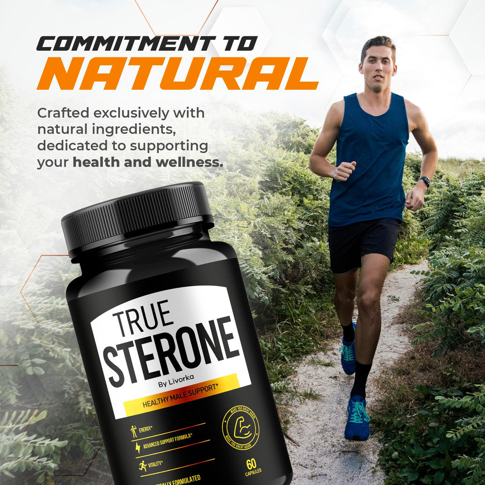 Livorka True Sterone Vitamin Capsules pack emphasizes a steady daily routine.