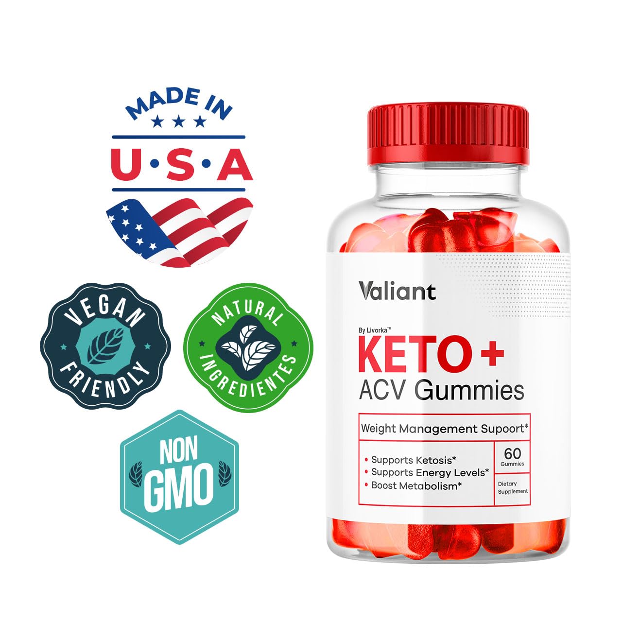 LIVORKA Valiant Keto ACV Gummies two-pack on packaging promoting daily routine
