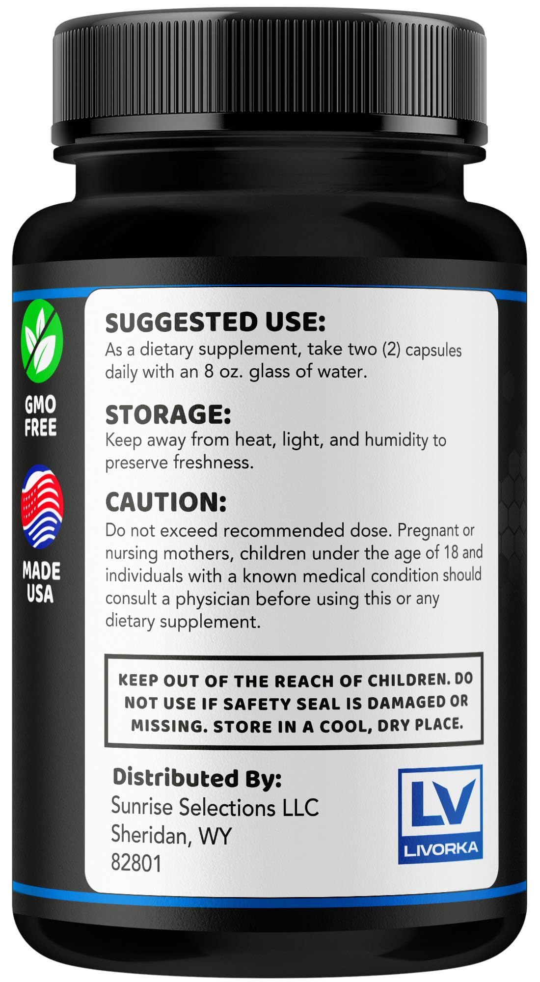 Packaging box notes USA GMP quality and safety.