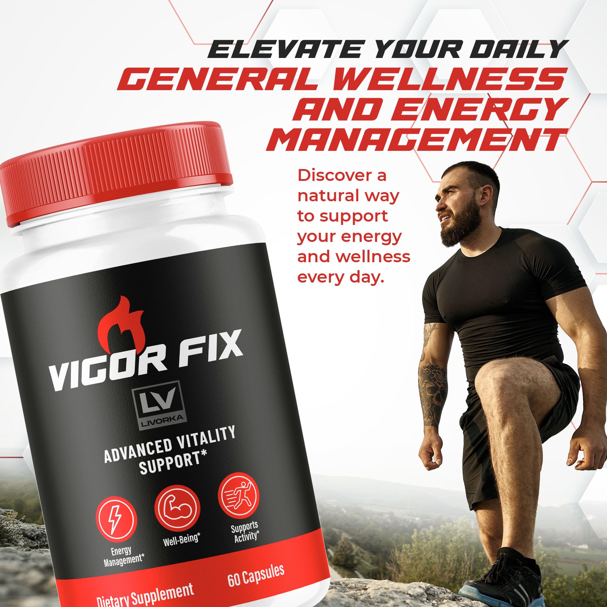 LIVORKA Vigor Fix advanced formula bottle highlights convenient daily capsules.