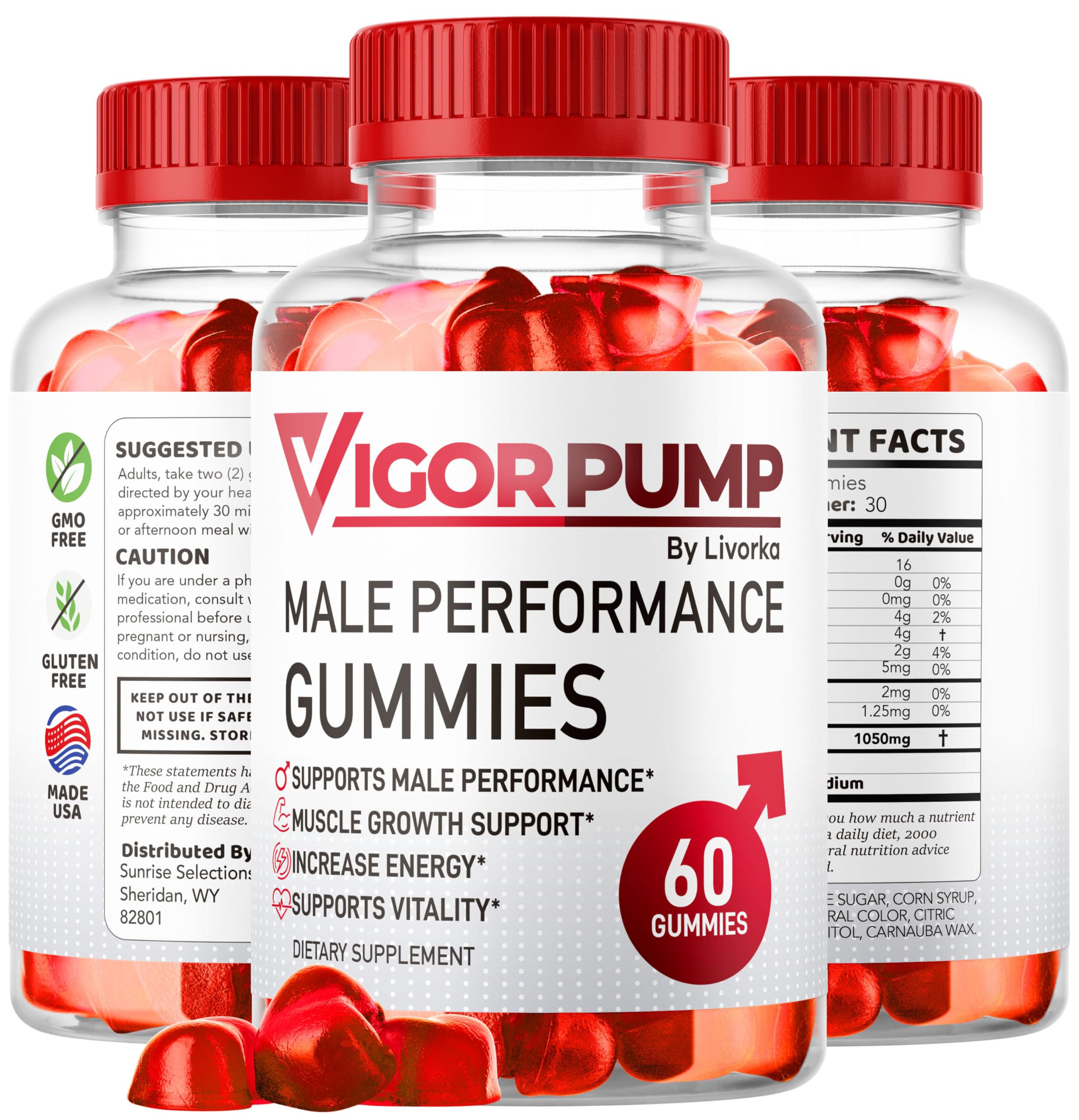Livorka Vigor Pump Gummies serving suggestion with water.