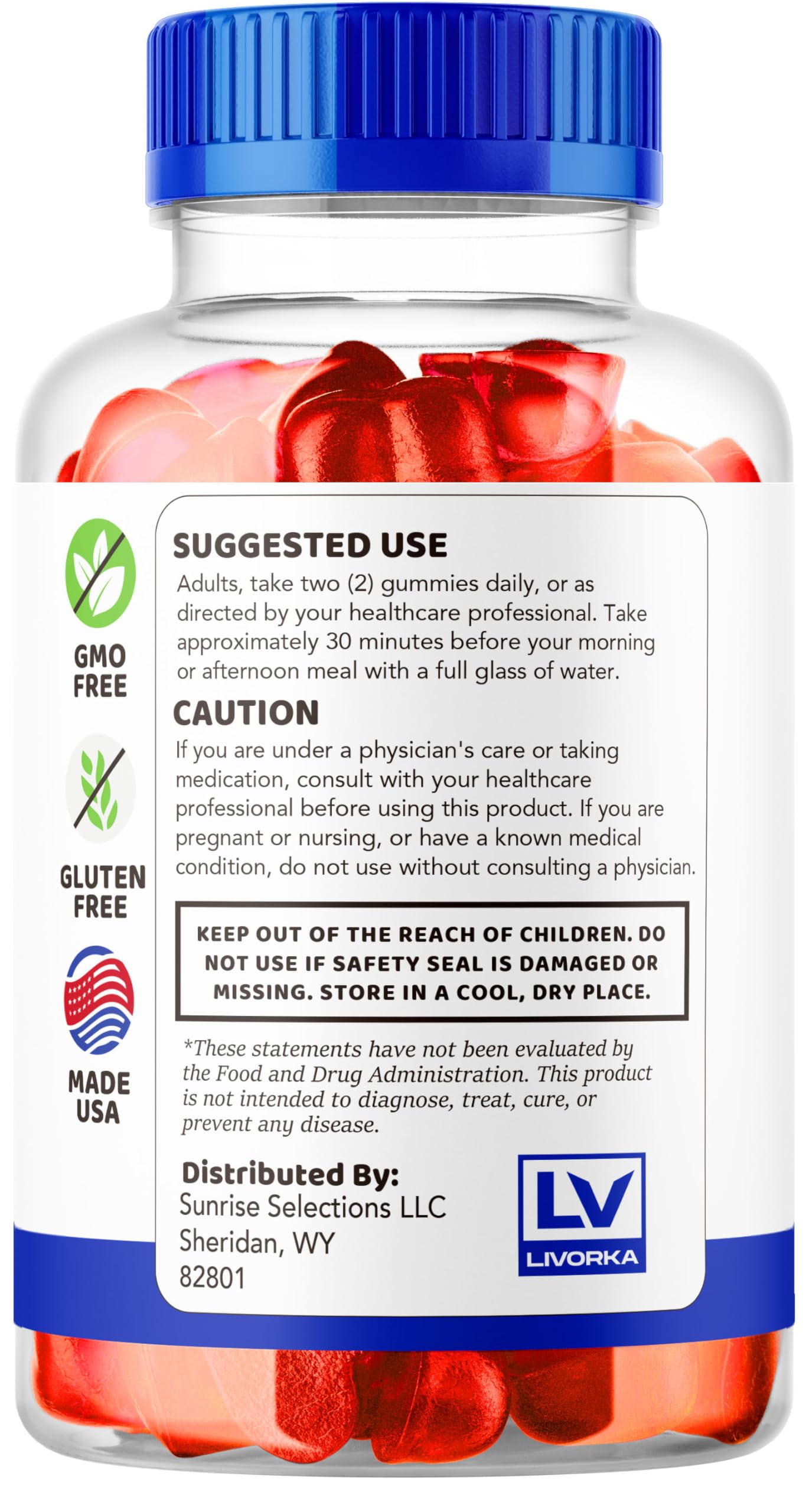 LIVORKA Vigorawize Advanced Gummies jar shows glossy finishes and flavors.