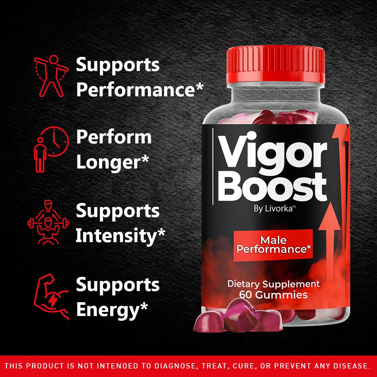 LIVORKA VigorBoost Gummies 60-count bottle highlights convenient daily routine.