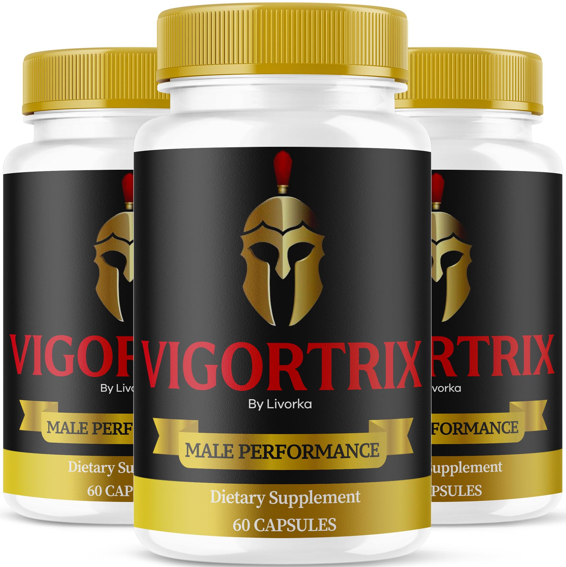 LIVORKA Vigortrix bottle front, highlighting a compact 3-month supply for daily use.