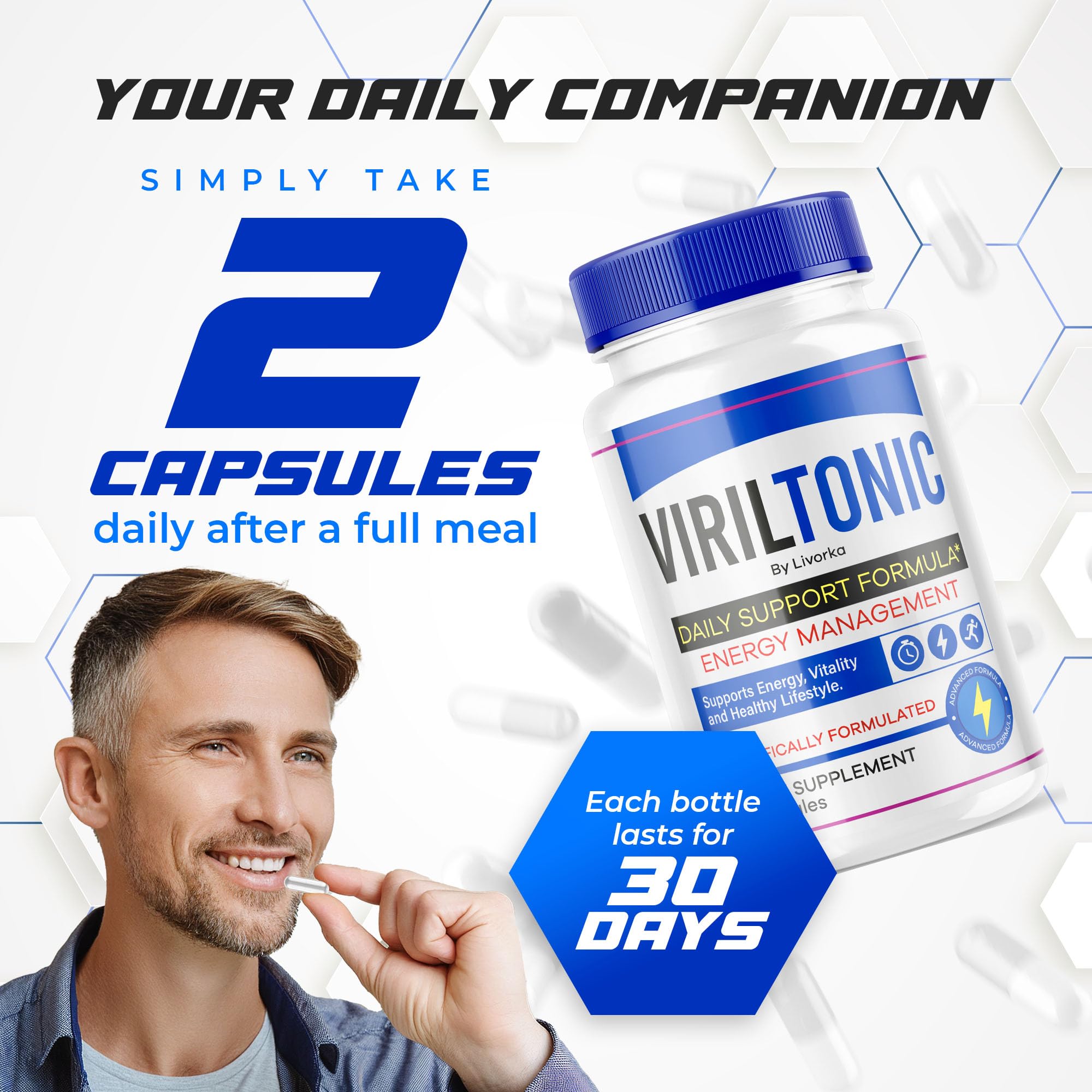 LIVORKA Viriltonic capsules inside bottle ready for daily use.