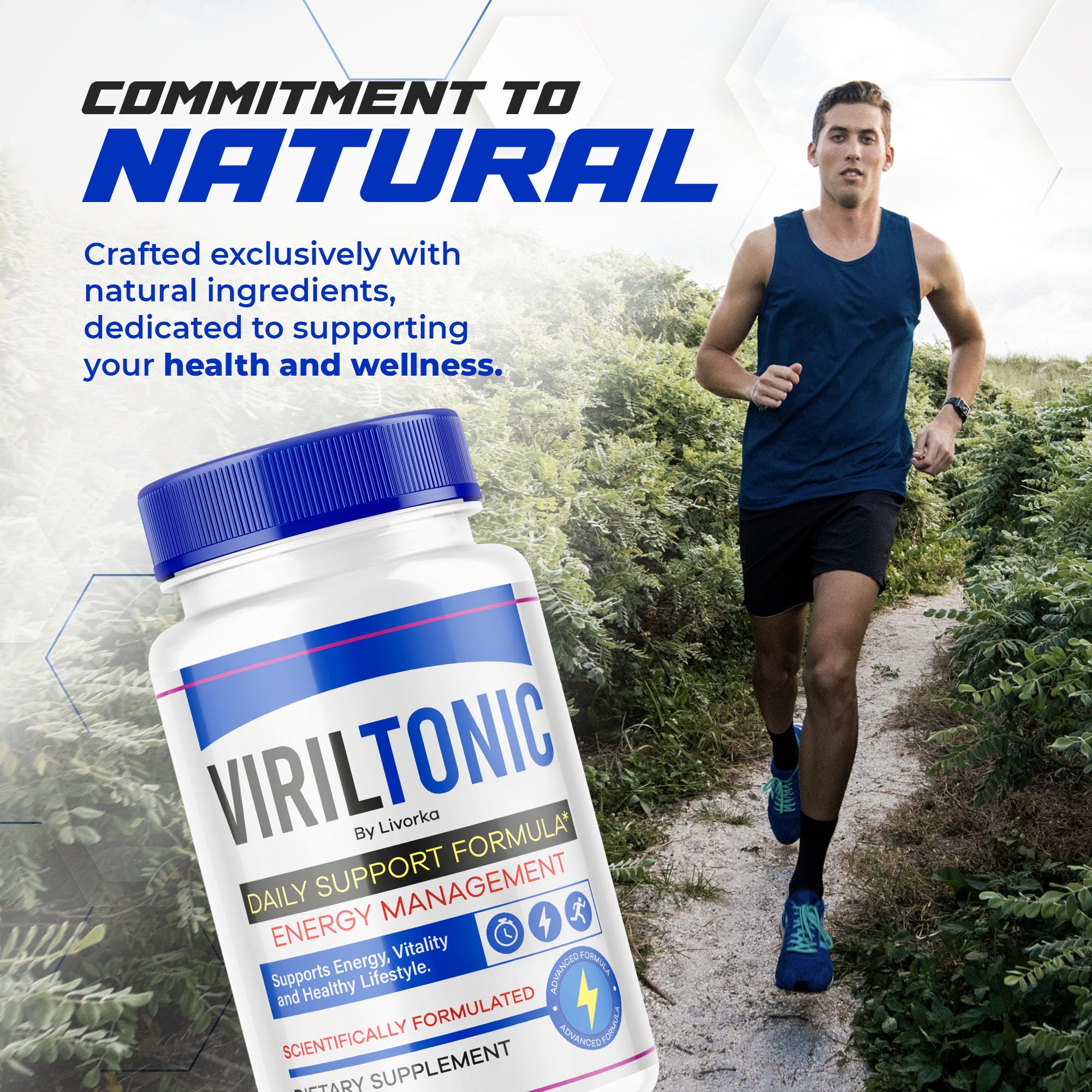 LIVORKA Viriltonic capsules being poured from bottle into hand.
