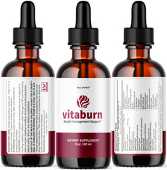 LIVORKA Vitaburn drops next to a healthy meal setting.