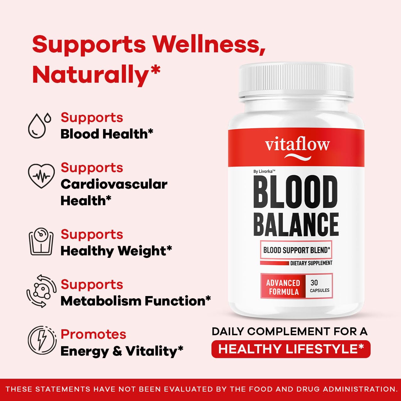 LIVORKA VitaFlow Balance packaging box detail emphasizes premium all-natural formula.