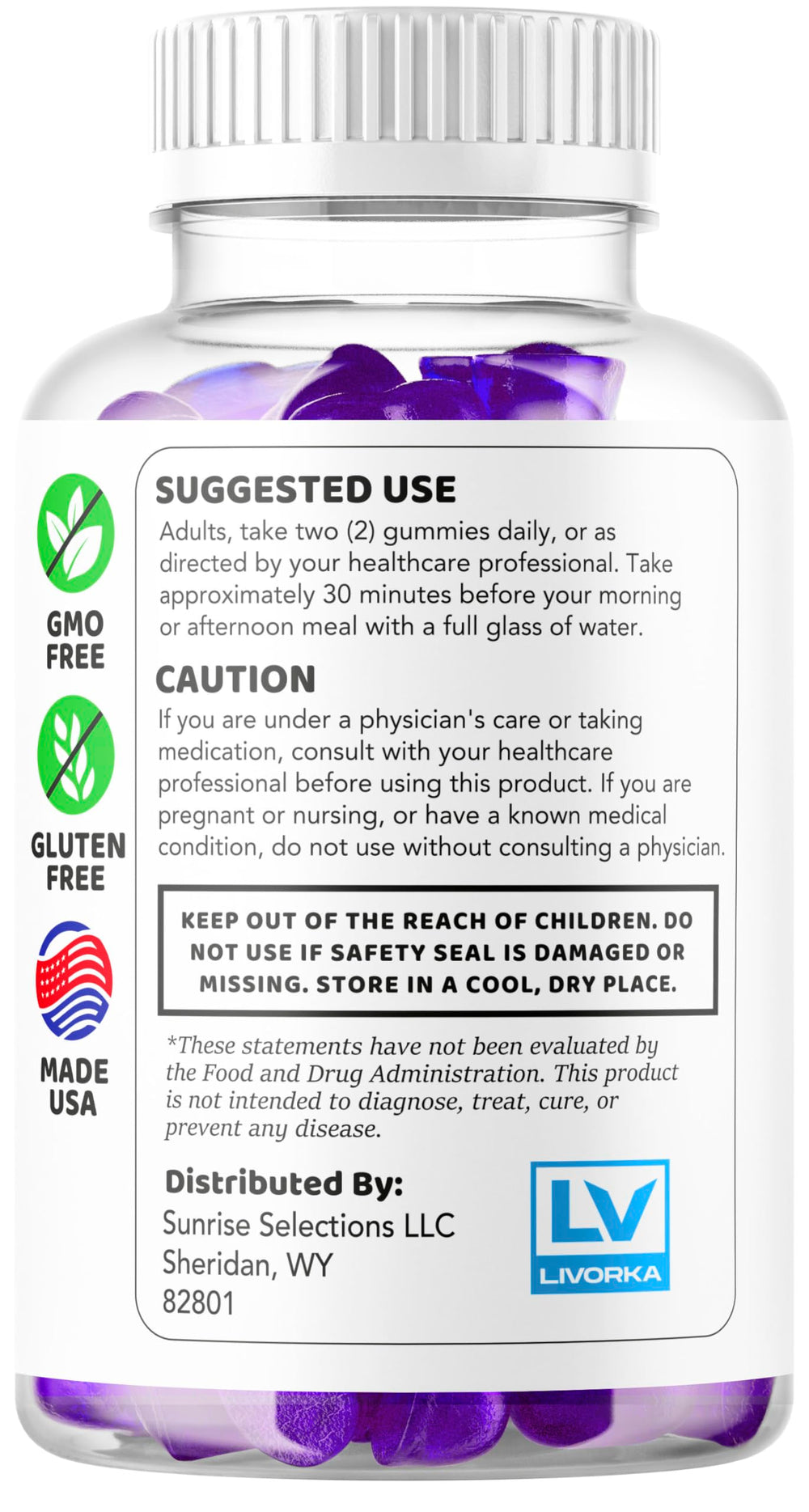 LIVORKA Vital Boost XL gummies close-up emphasizes chewy texture for daily use