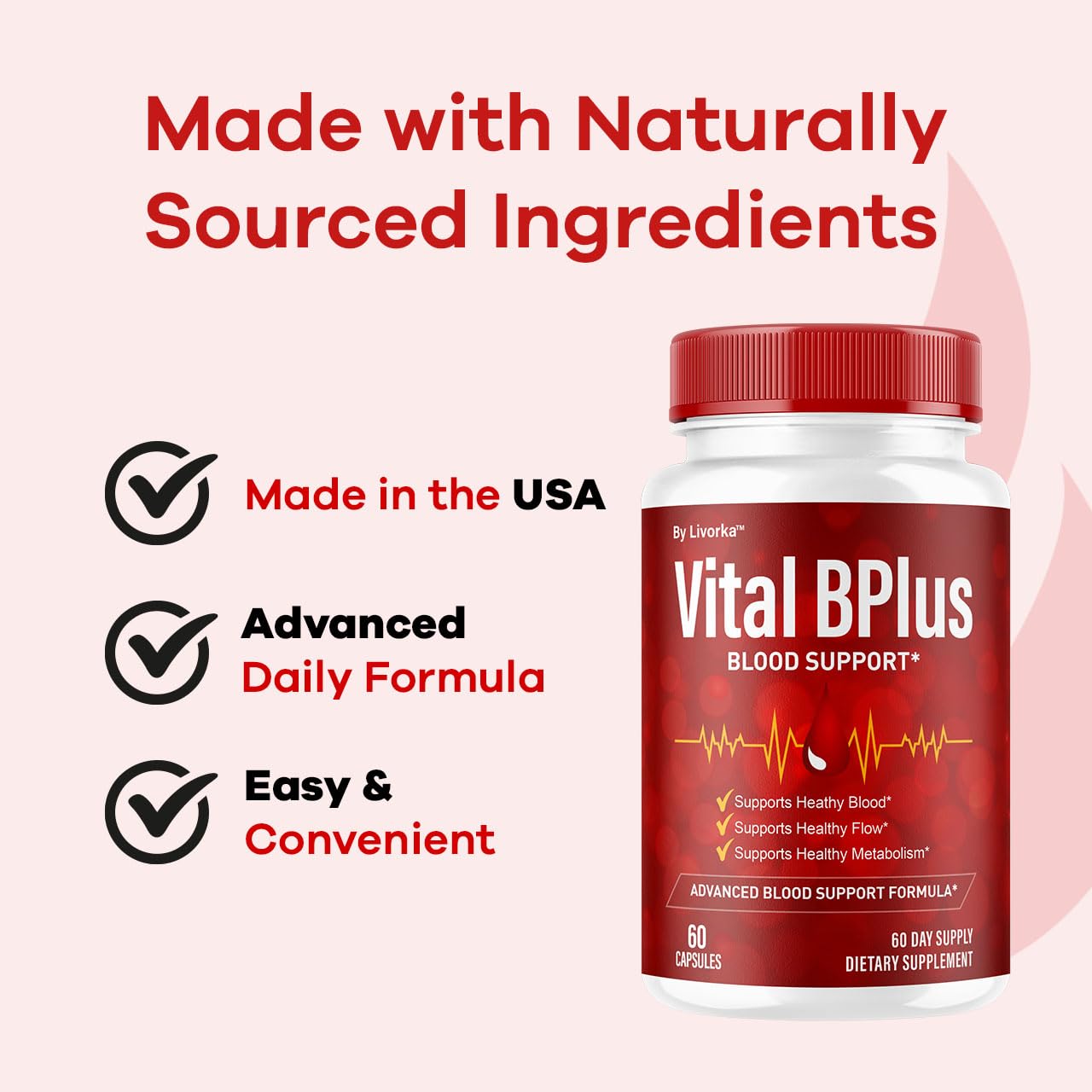 LIVORKA Vital BPlus bottle pour demonstrates convenient dosing.