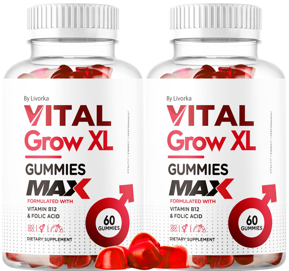 LIVORKA Vital Grow XL bottle pouring gummies for daily energy support.