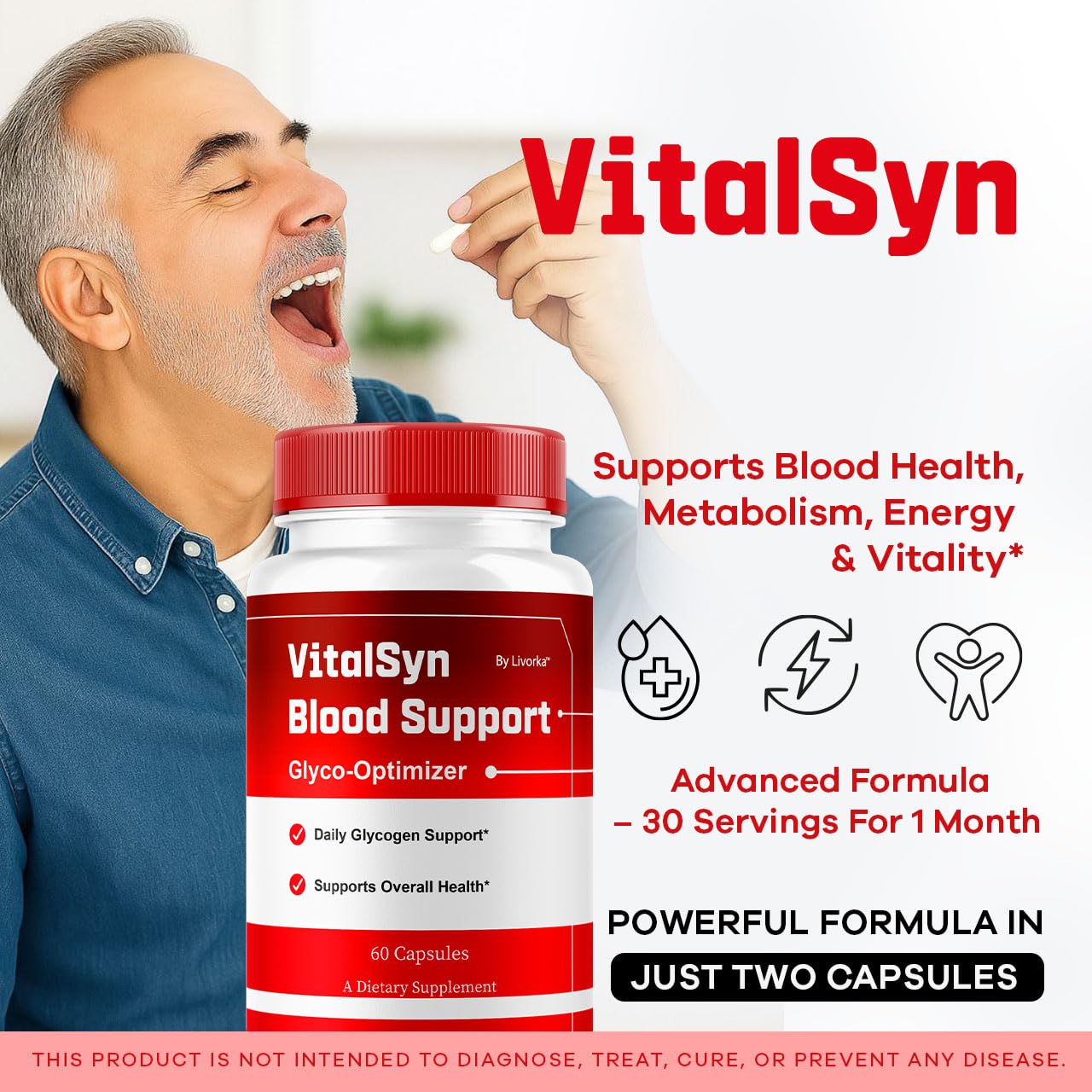 LIVORKA Vitalsyn Blood Support bottle back label with supplement details.
