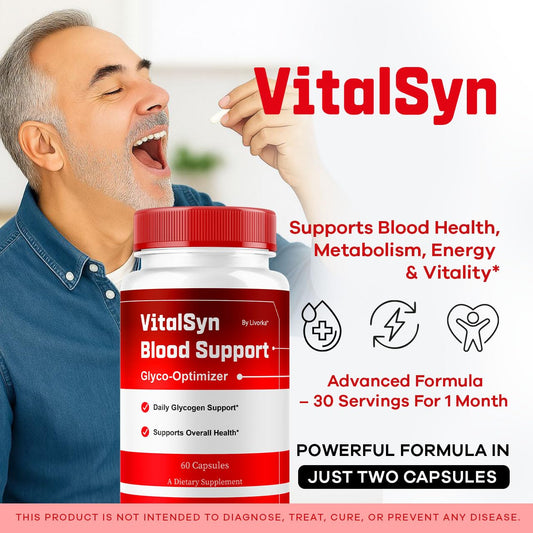 LIVORKA Vitalsyn Blood Support bottle back label with supplement details.