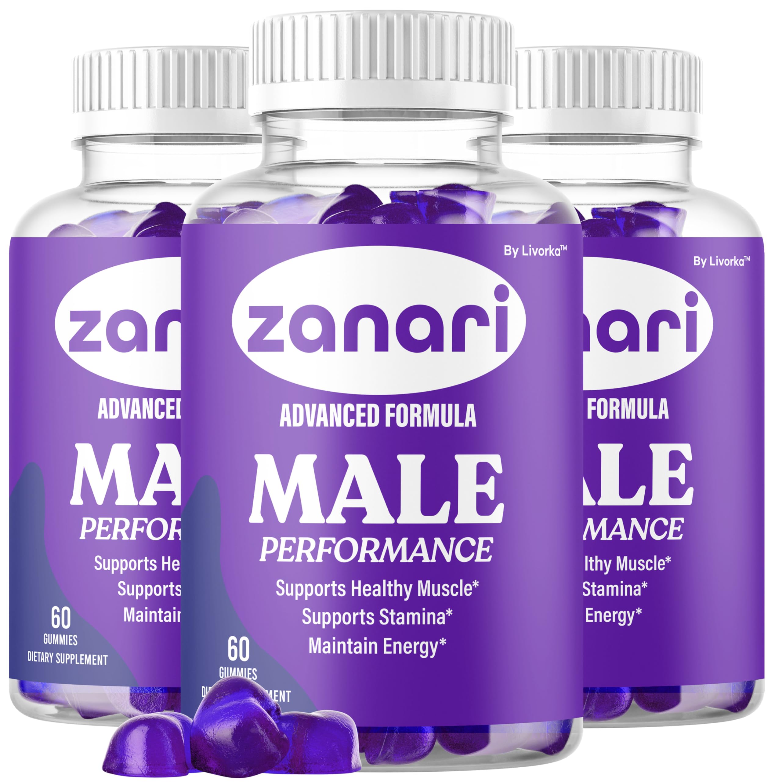 LIVORKA Zanari Gummies bottle-front showing the advanced daily formula for energy support