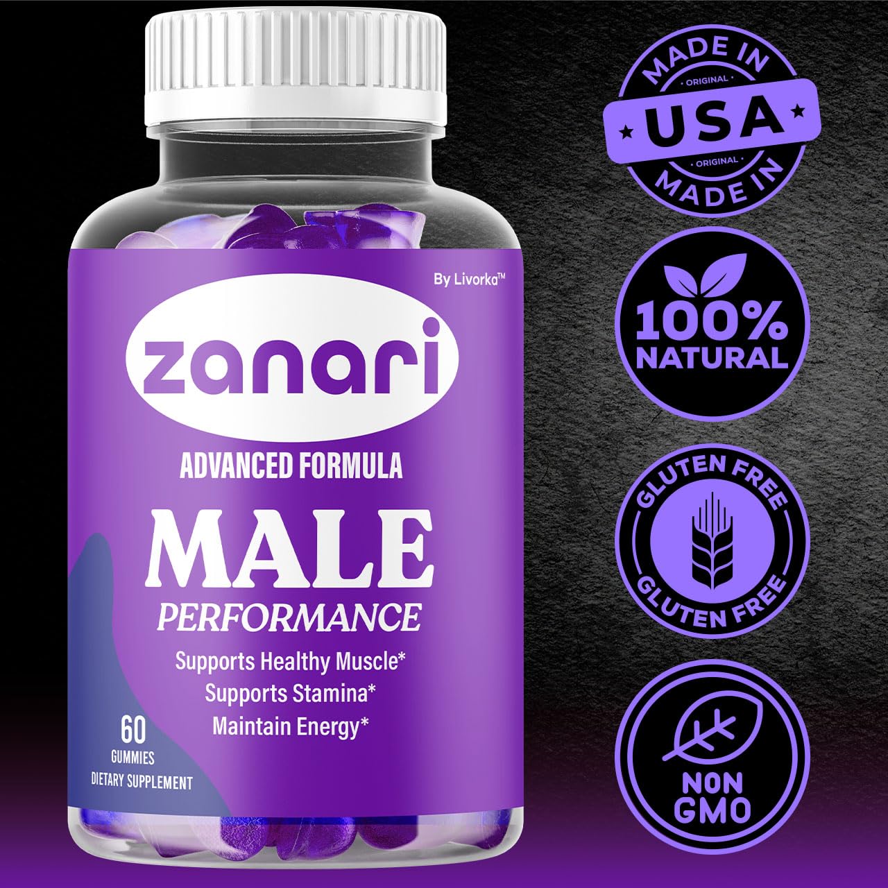 Made in USA stamp on Zanari Gummies packaging.