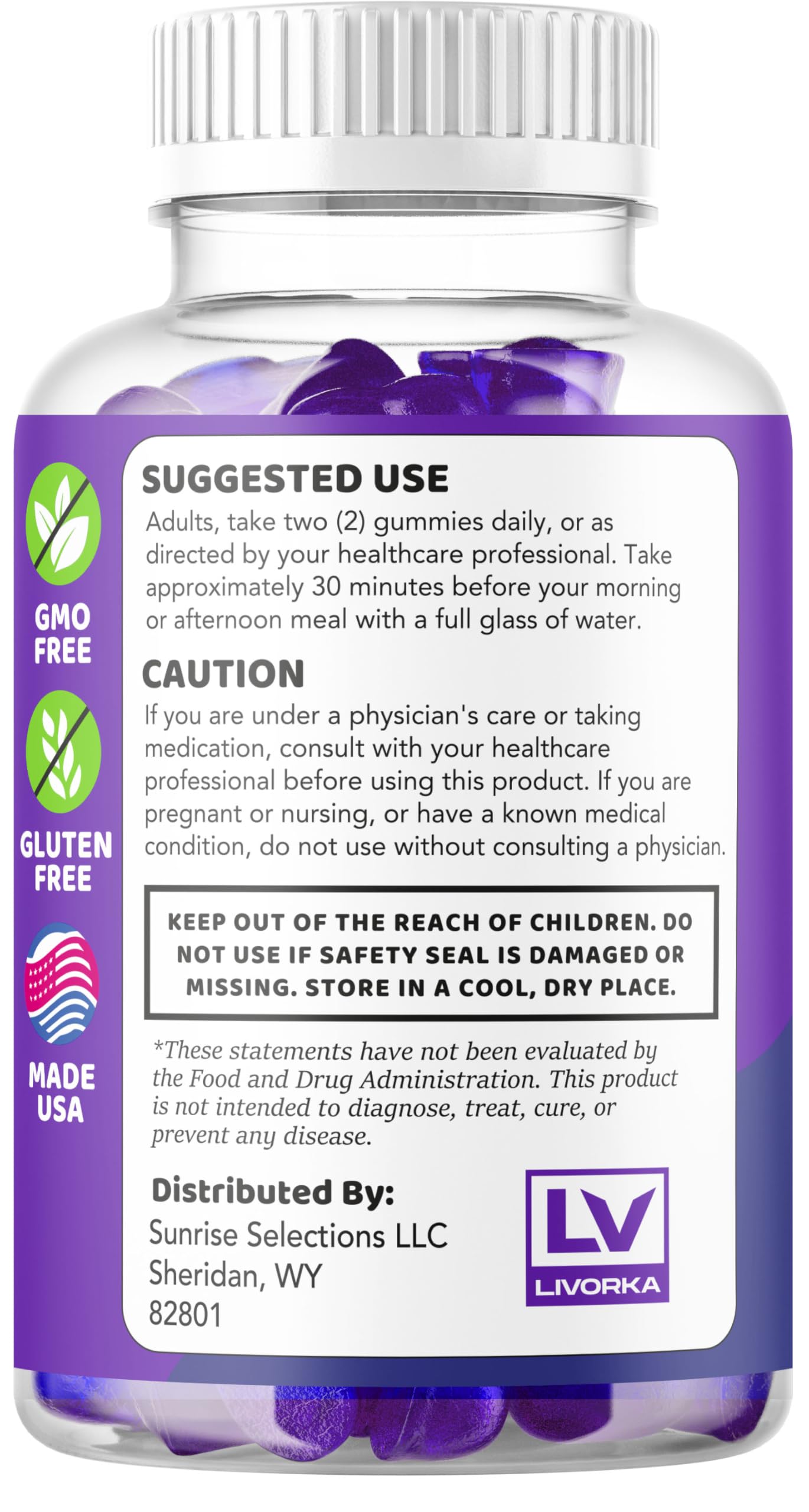 LIVORKA Zanari Gummies nutrition panel close-up for ingredient transparency