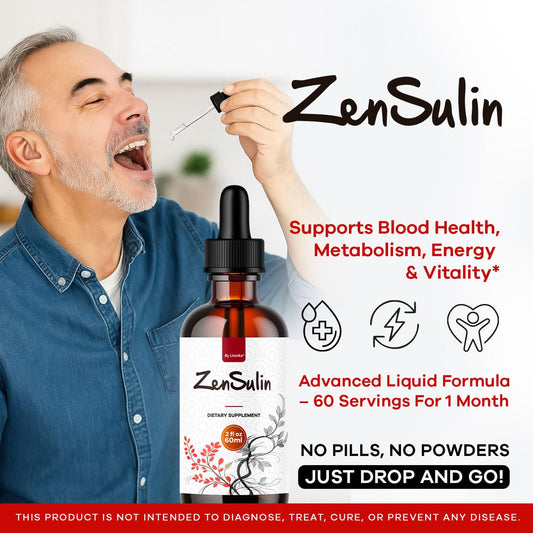 LIVORKA ZenSulin Drops close-up bottle highlights the natural formula for balance.