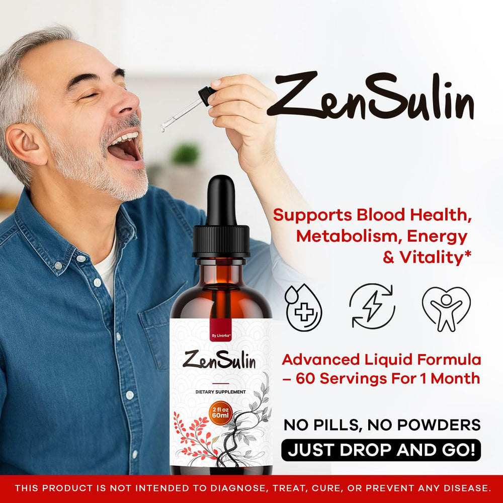 Close view of Zensulin Drops pouring bottle for easy use.