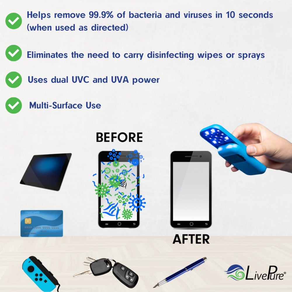 LivePure Leopard portable UV light for on-the-go surface hygiene.