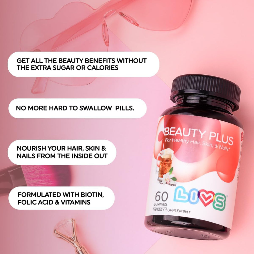 Livs Beauty Plus gluten-free vegan certification on packaging.