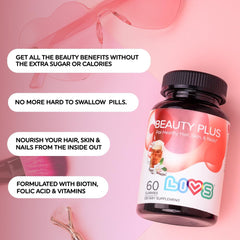 Livs Beauty Plus gluten-free vegan certification on packaging.