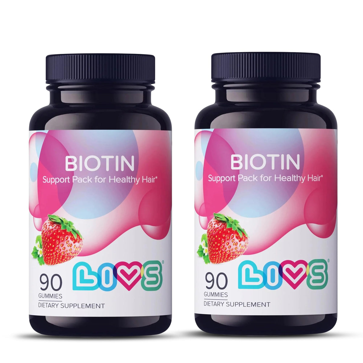 LIVS Biotin Gummies bottle front showing 10,000 mcg for hair, skin, nails