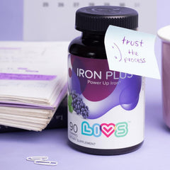 Daily two-chew routine shown for LIVS iron gummies for kids
