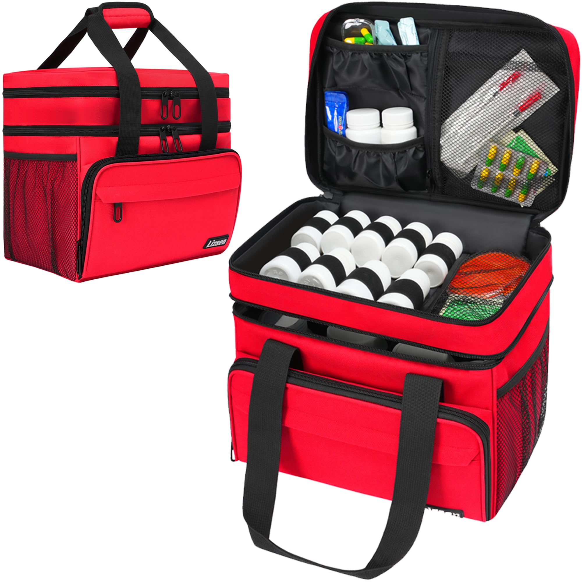 LIZSEN large medicine storage bag front view with organized pill pockets for easy access