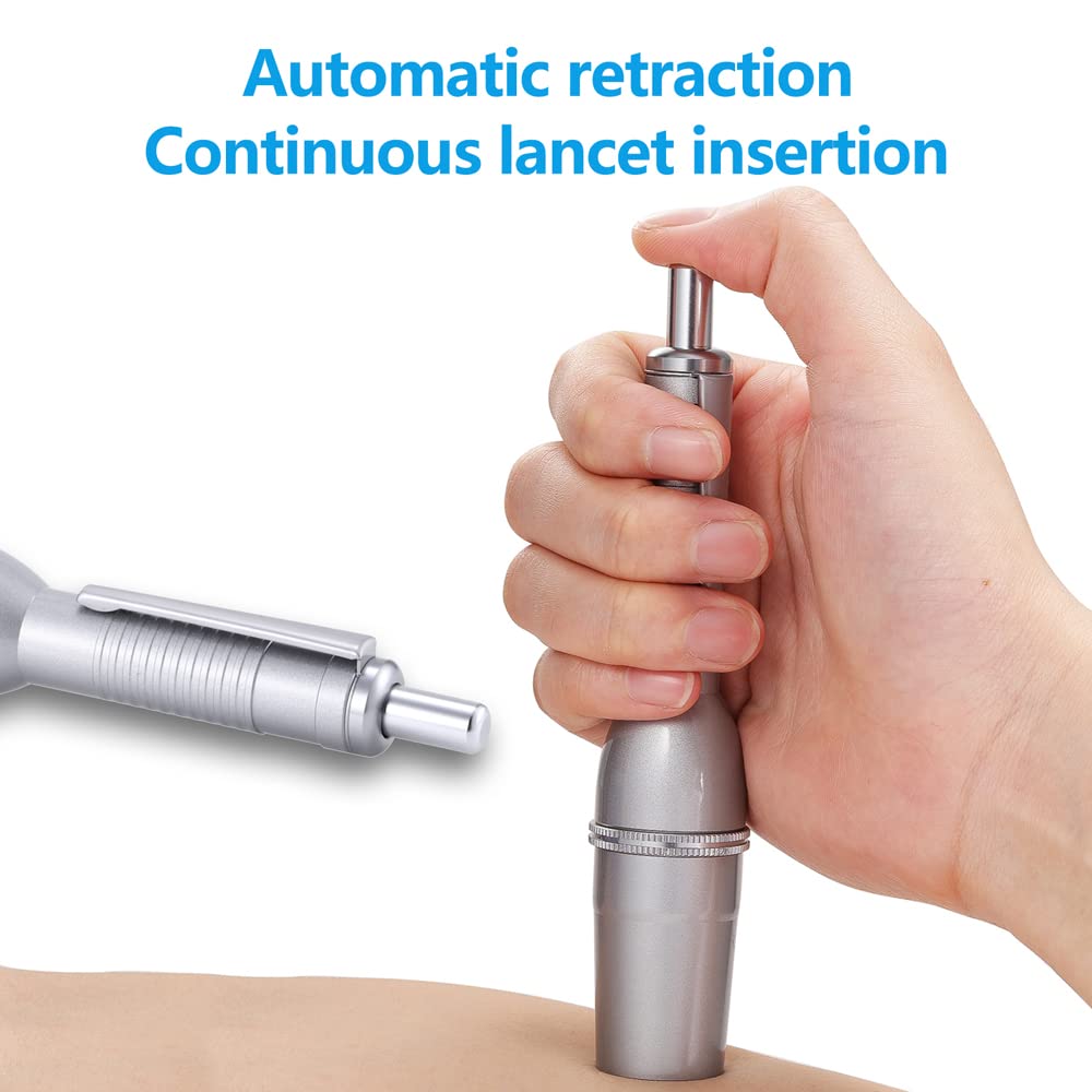 Three-lancet ejection action reduces patient anxiety.