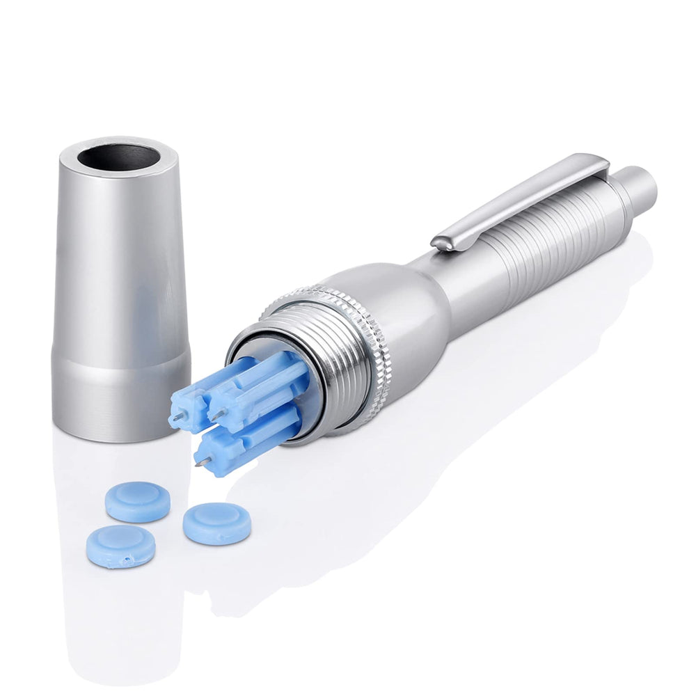 LK lancing device with three needles offering safety and control.