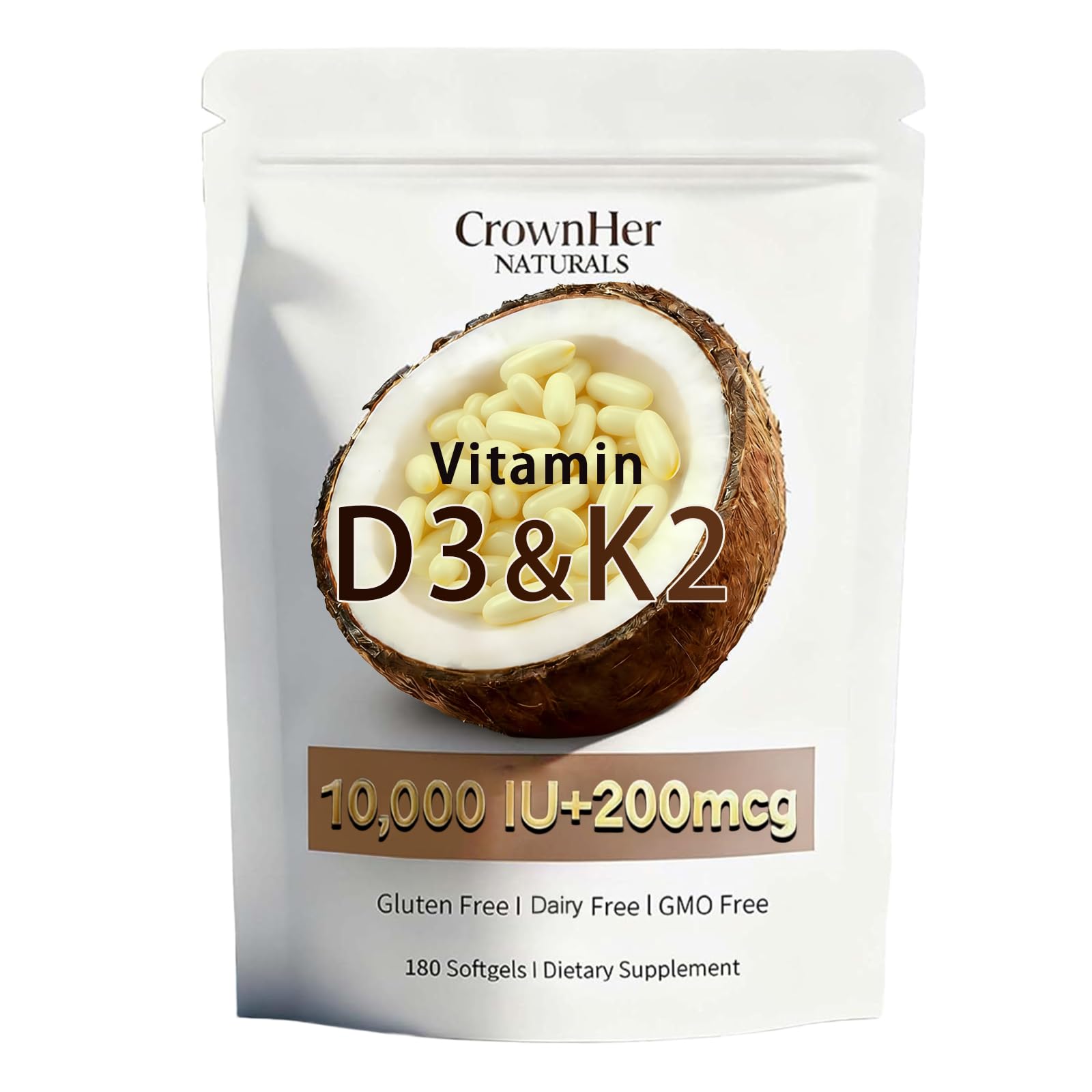 LKYCH CrownHer Naturals D3 K2 softgels bottle for daily bone support